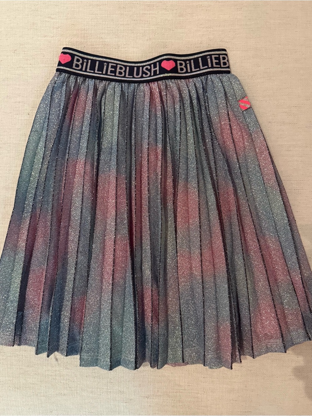 Billieblush Glitter Pleated Skirt with Pink Logo Waistband